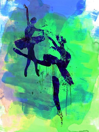 Framed Two Ballerinas Watercolor 2 Print