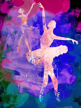 Framed Two Dancing Ballerinas Watercolor 1 Print