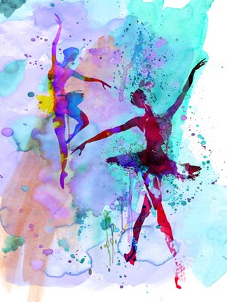 Framed Two Dancing Ballerinas Watercolor 2 Print