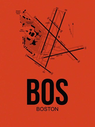 Framed BOS Boston Airport Orange Print