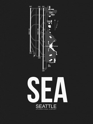 Framed SEA Seattle Airport Black Print