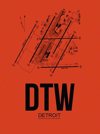 Framed DTW Detroit Airport Orange Print