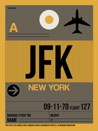 Framed JFK New York Luggage Tag 3 Print