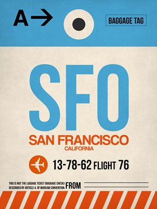 Framed SFO San Francisco Luggage Tag 1 Print