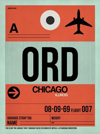 Framed ORD Chicago Luggage Tag 2 Print