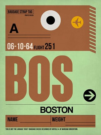 Framed BOS Boston Luggage Tag 1 Print