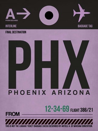 Framed PHX Phoenix Luggage Tag 1 Print