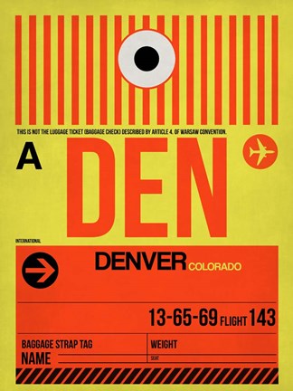 Framed DEN Denver Luggage Tag 1 Print