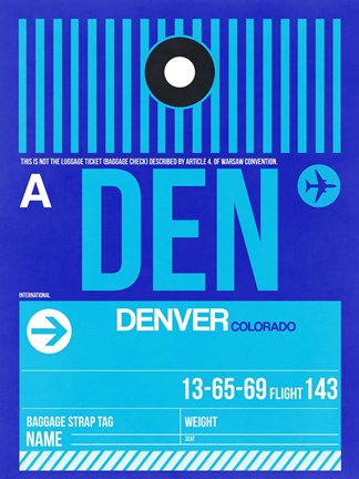 Framed DEN Denver Luggage Tag 2 Print