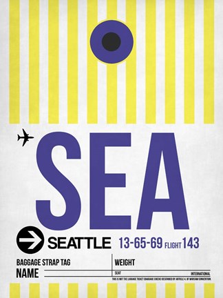 Framed SEA Seattle Luggage Tag 1 Print