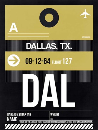 Framed DAL Dallas Luggage Tag 2 Print