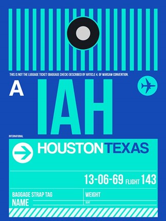 Framed IAH Houston Luggage Tag 2 Print