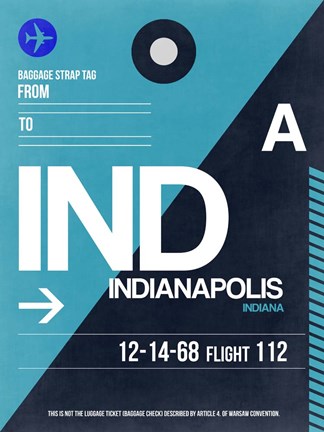 Framed IND Indianapolis Luggage Tag 2 Print