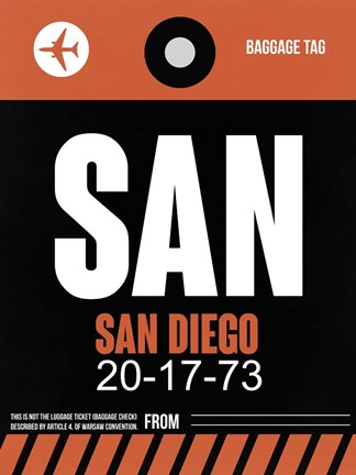 Framed SAN San Diego Luggage Tag 3 Print