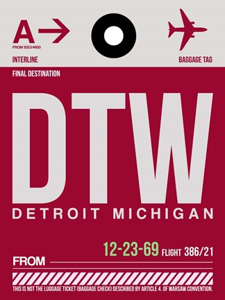 Framed DTW Detroit  Luggage Tag 1 Print