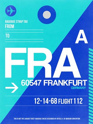 Framed FRA Frankfurt Luggage Tag 1 Print