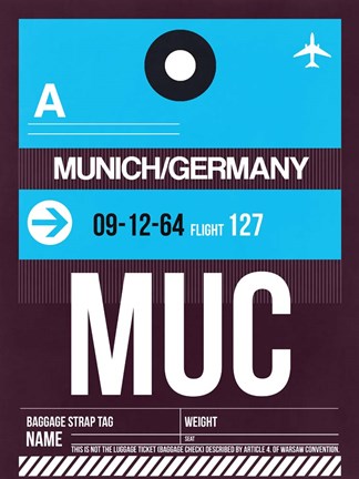 Framed MUC Munich Luggage Tag 1 Print