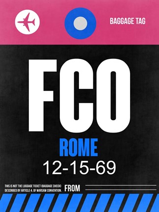 Framed FCO Rome Luggage Tag 2 Print