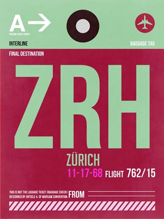 Framed ZRH Zurich Luggage Tag 2 Print