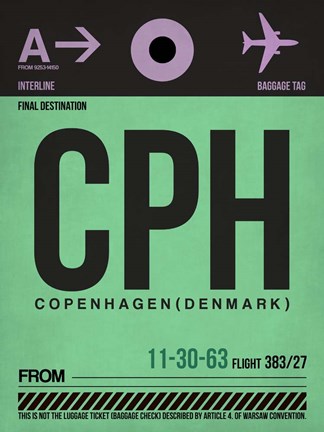 Framed CPH Copenhagen Luggage Tag 1 Print