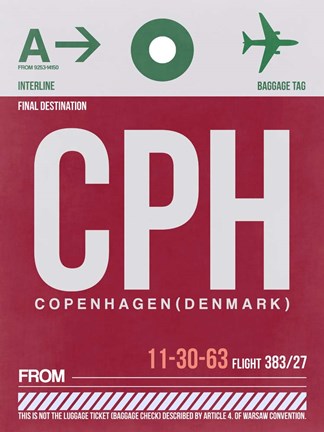 Framed CPH Copenhagen Luggage Tag 2 Print