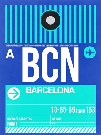 Framed BCN Barcelona Luggage Tag 2 Print