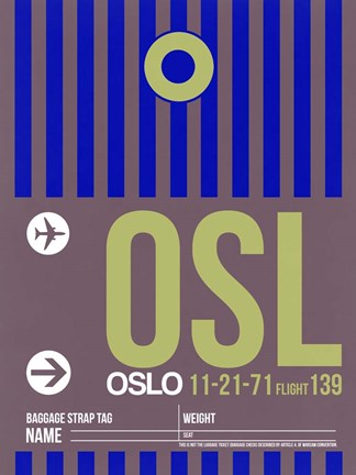 Framed OSL Oslo Luggage Tag 2 Print