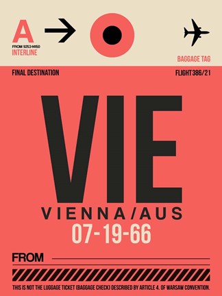Framed VIE Vienna Luggage Tag 1 Print