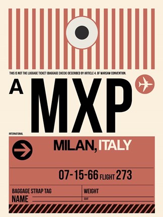 Framed MXP Milan Luggage Tag 1 Print