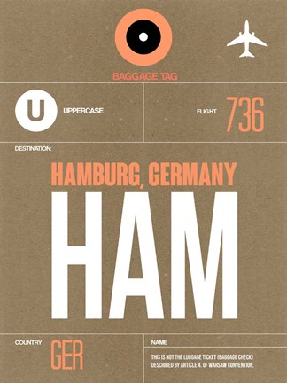 Framed HAM Hamburg Luggage Tag 2 Print