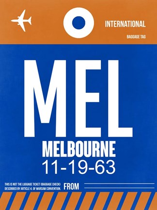 Framed MEL Melbourne Luggage Tag 2 Print