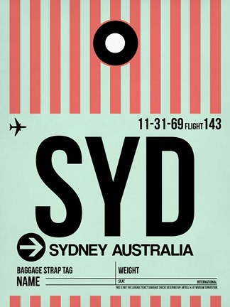 Framed SYD Sydney Luggage Tag 1 Print
