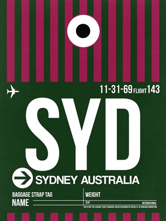 Framed SYD Sydney Luggage Tag 2 Print