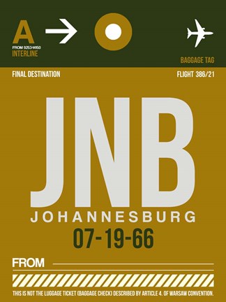 Framed JNB Johannesburg Luggage Tag 1 Print