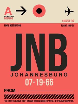 Framed JNB Johannesburg Luggage Tag 2 Print