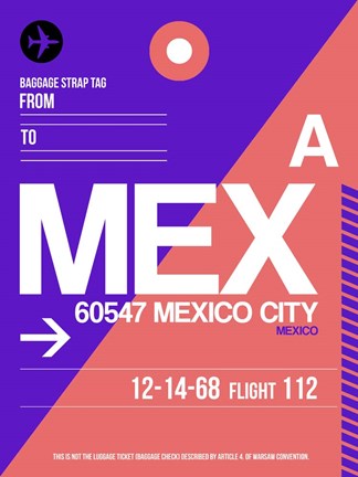 Framed MEX Mexico City Luggage Tag 1 Print