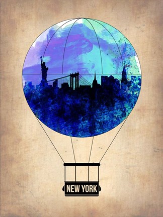 Framed New York Blue Air Balloon Print