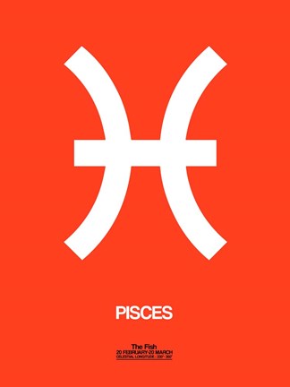 Framed Pisces Zodiac Sign White on Orange Print