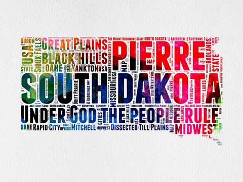 Framed South Dakota Watercolor Word Cloud Print