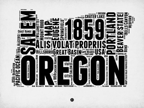 Framed Oregon Word Cloud 1 Print