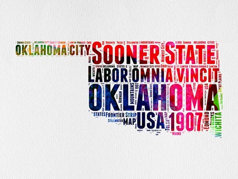 Framed Oklahoma Watercolor Word Cloud Print