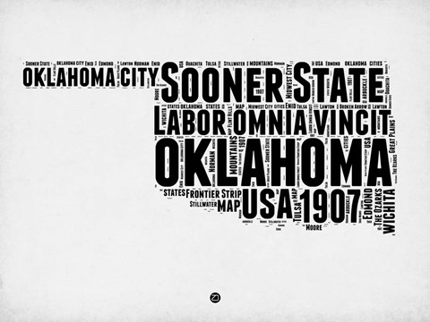 Framed Oklahoma Word Cloud 2 Print