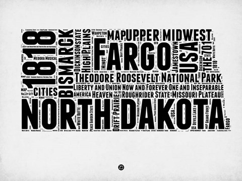 Framed North Dakota Word Cloud 2 Print