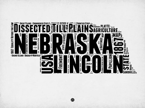 Framed Nebraska Word Cloud 2 Print