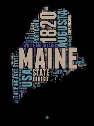 Framed Maine Word Cloud 1 Print