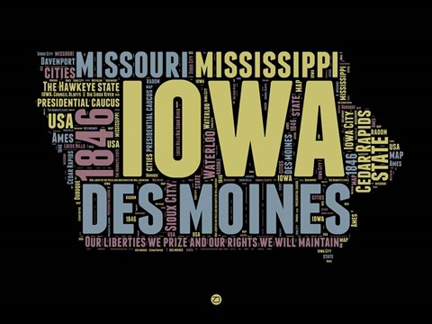 Framed Iowa Word Cloud 1 Print