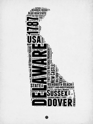 Framed Delaware Word Cloud 2 Print