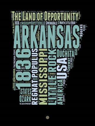 Framed Arkansas Word Cloud 1 Print