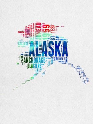 Framed Alaska Watercolor Word Cloud Print