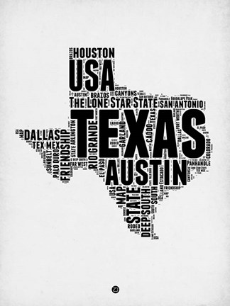 Framed Texas Word Cloud 2 Print